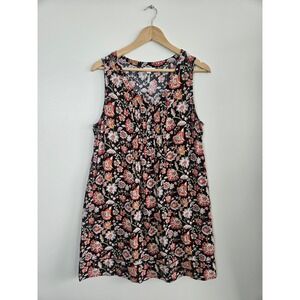 J. Jill Boho Floral Pintuck Dress Sleeveless Rayon Swing Dress L Petite LP